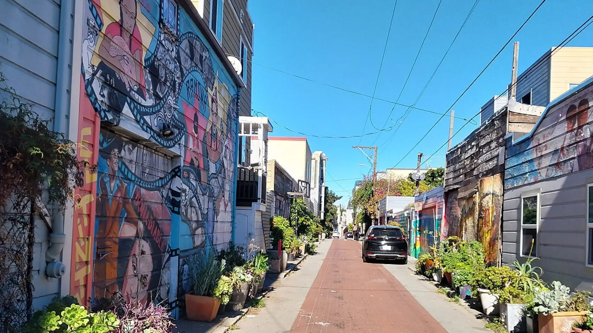 Colorful murals in Balmy Alley in San Francisco’s Mission District