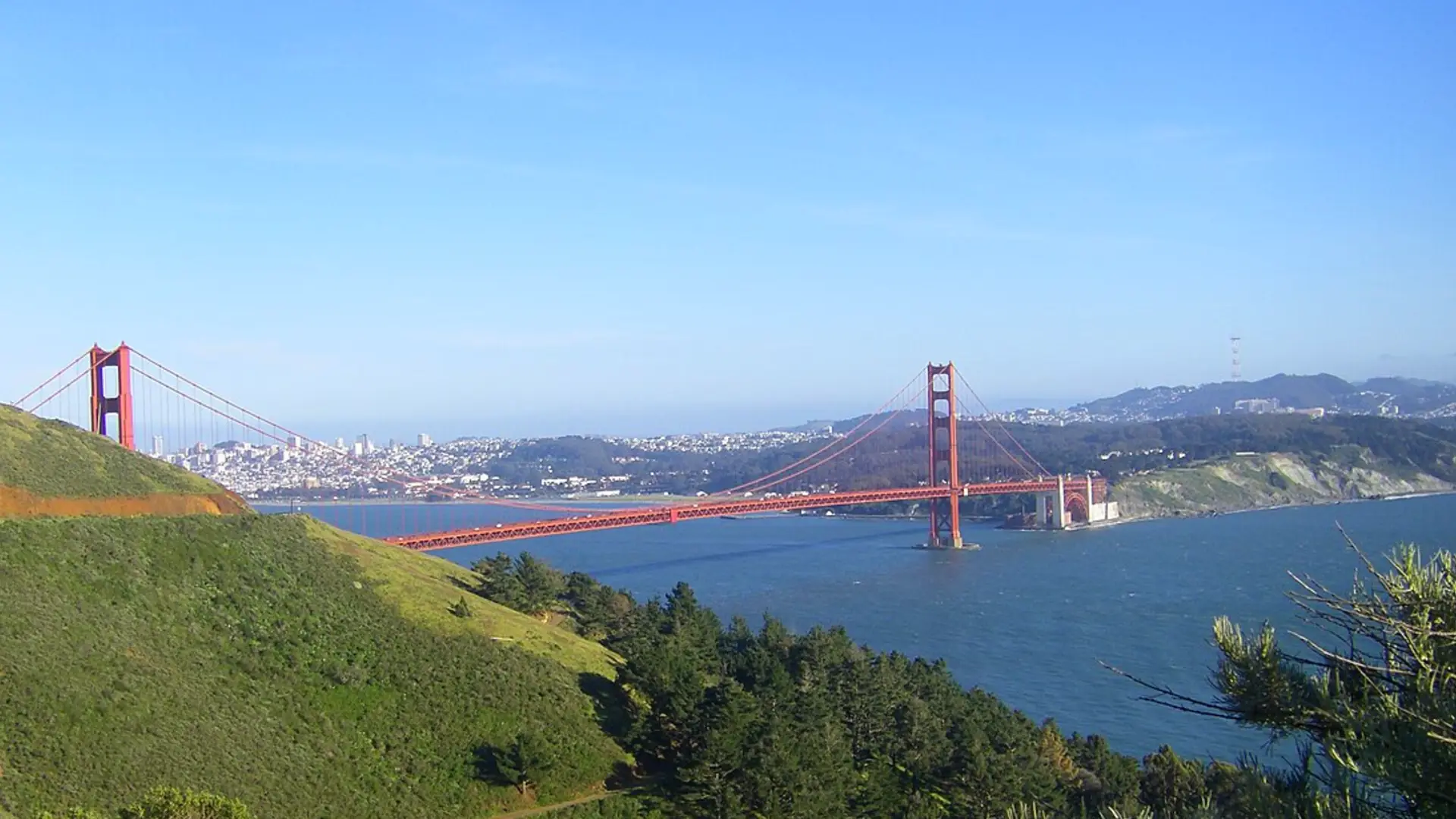 The Golden Gate Bridge seen from the Marin Headlands.