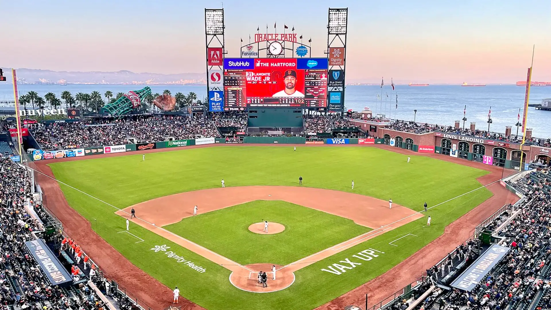 Panoramic view of McCovey Cove and Oracle Park in San Francisco