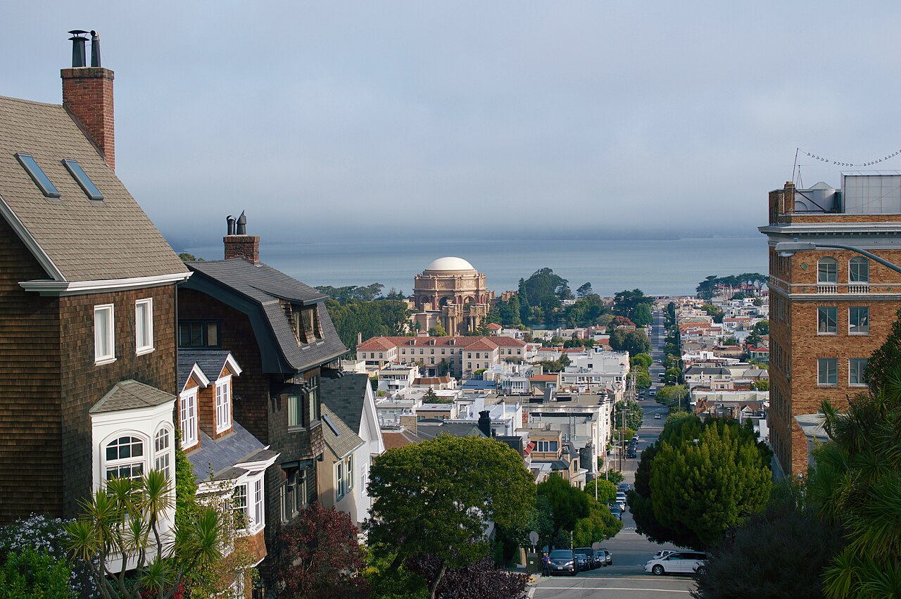View of the Palace of Fine Arts in San Francisco from Pacific Heights